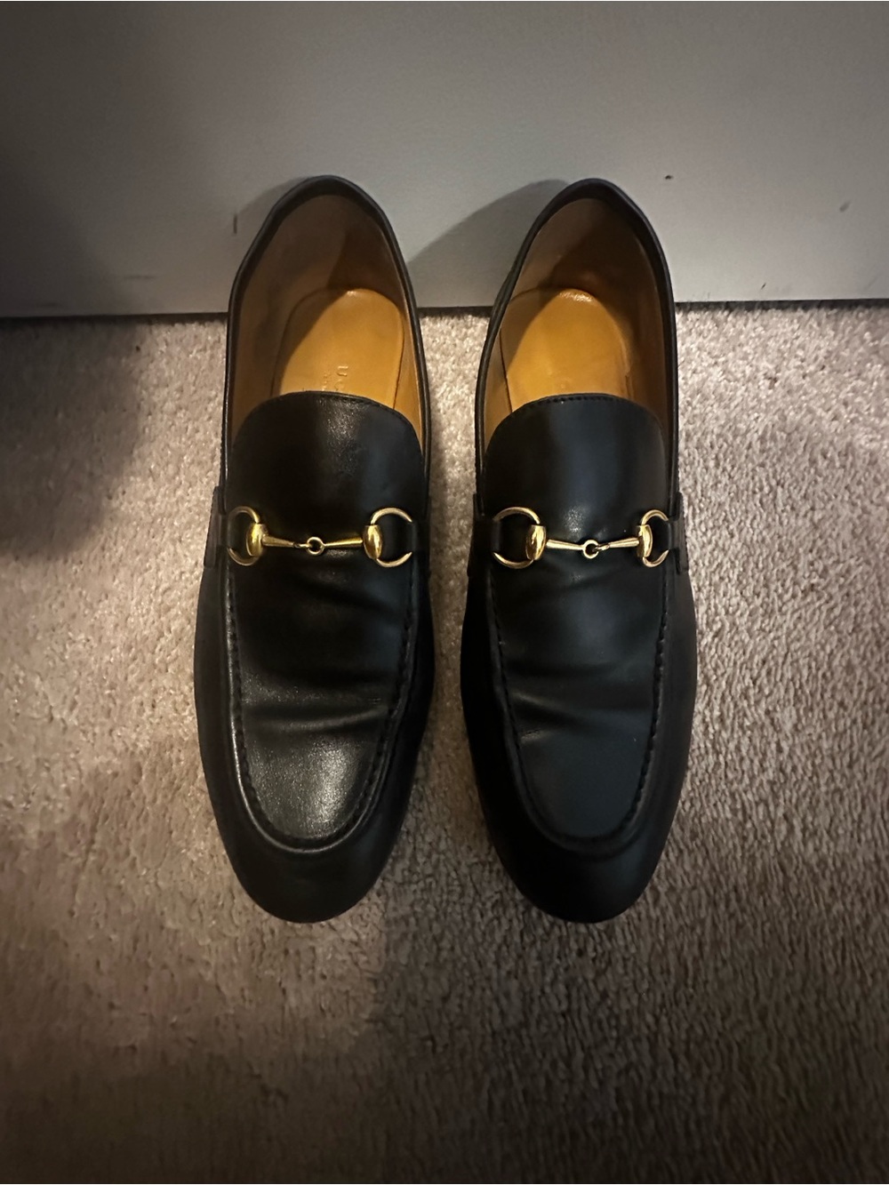 Gucci Black Leather Horsebit Loafers with Gold Hardware